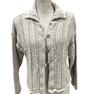 Tivoli Beige Knit Button-Up Cardigan Sweater With Collar Womens S
